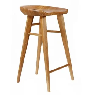 

Solid Wood Bar Chair Dining Household Nordic Log Simple Leisure High Foot Stool Front Desk Study