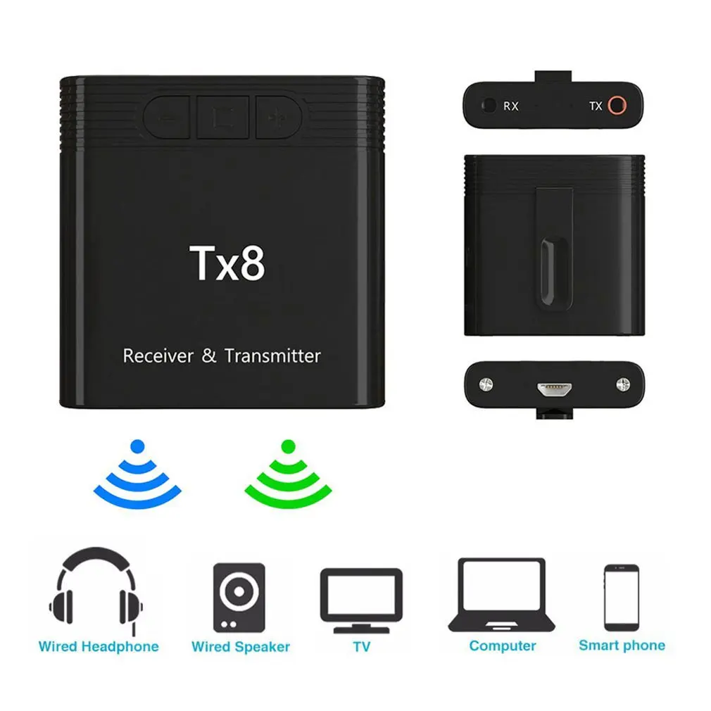 Bluetooth 5,0 аудио передатчик 2 в 1 Bluetooth аудио приемник с поддержкой BT смартфонов/планшетов/настольных компьютеров и ноутбуков/TX режим