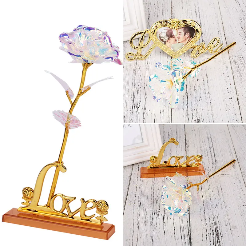 

Eternity Rose Rose Flower Gift Luminous Rainbow Gold Foil Mother'S Day Party Love Home Decoration Wedding 24K Gold Foil Flower