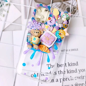 

DIY case for iPhone 11 pro max 3D duffy bear phone cover ip X/XS MAX XR cute rabbit cream shell ip 7/8 plus 6s+ handmade SE 2020
