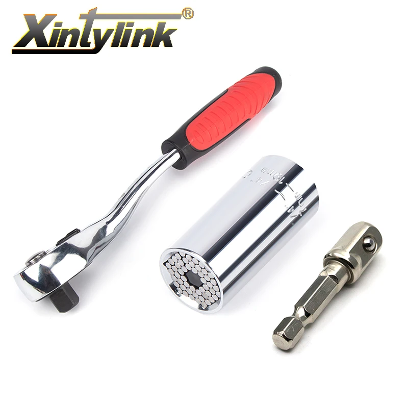 

xintylink Universal Torque Wrench Head Set Socket Sleeve Power Drill Ratchet Bushing Spanner Key Magic Multi Hand Tools 7-19mm