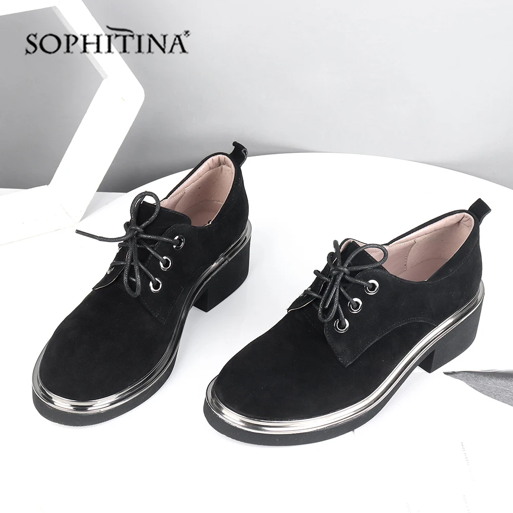 SOPHITINA/модные однотонные туфли-лодочки; удобные нейтральные туфли из высококачественной натуральной кожи на шнуровке и квадратном каблуке; новые женские туфли-лодочки; SC566