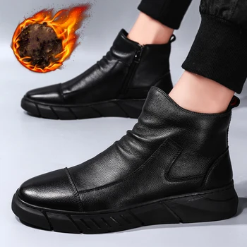 

Winter Men Shoes Plush Warm Men Boots High Top Chaussure Homme Non-slip Fashion Leather Ankle Boots for Men Casual Snow Boots