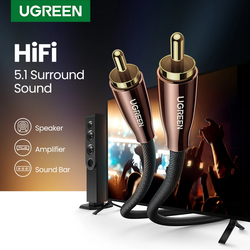 Коаксиальный кабель Ugreen HiFi 5 1 SPDIF RCA штекер стерео аудио нейлоновый 3 м видеокабель