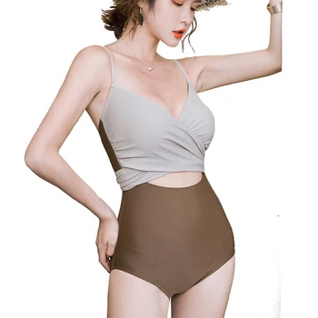 

Sexy Cross Bra One Piece Swimsuit Women 2020 Korea Padded Gray High Waist Monokini Swimwear Swimming Suit Bathing Suit Swim