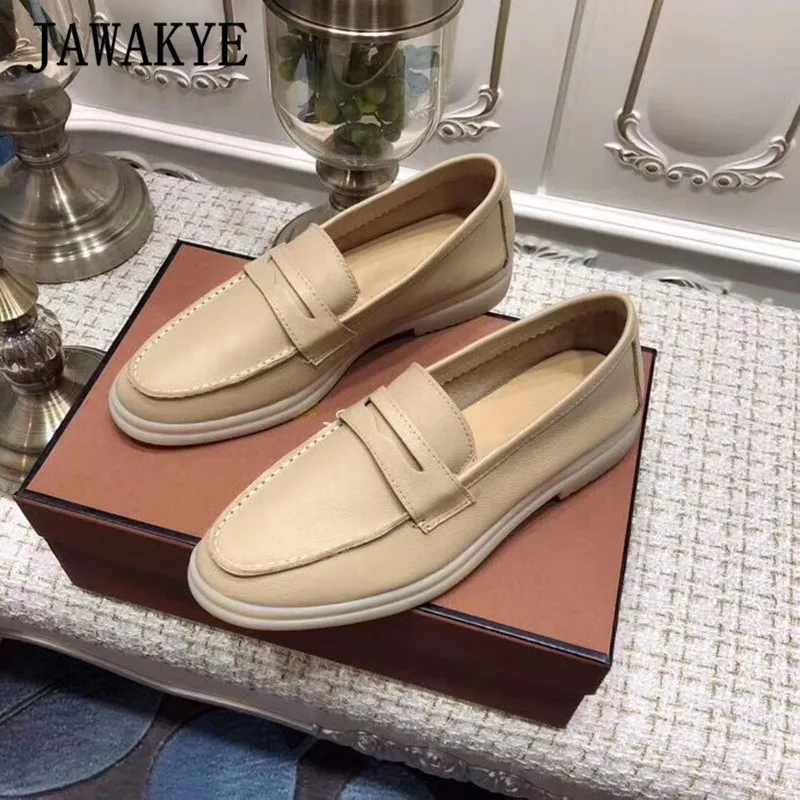 nude leather Бежевая замша настоящая кожа обувь на плоской подошве для женщин удобные круглый носок слипоны повседневная обувь женские открытые прогулочные Лоферы Пенни - Цвет: nude leather