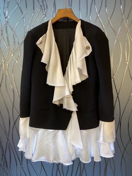 

2020 Early Autumn New Women's Collar Irregular Color Matching Selvage Decorative Long Sleeve Cropped Jacket 904