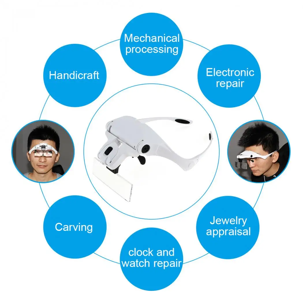 1.0X-3,5X5 объектив Регулируемая Лупа на голову увеличительное стекло с 2 светодиодный светильник Часовщик ювелирные изделия Инструменты для ремонта