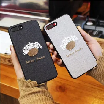 ケースiphone 11 xr 7 8 11プロmax x xs最大プラス6 6sカバー刺繍バスケット花