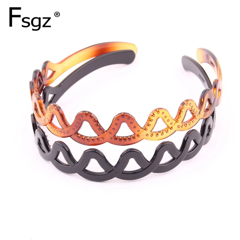 

High Quality Wide Hairbands For Women Hollow Out Lace Wave Shape PC Hair Hoops Solid Shining Black Transparent Brown Hair Bow