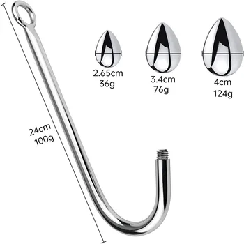 Small medium large 3 balls set metal anal hook beads head butt plug dilator prostate massager insert bdsm sex toy for male 6