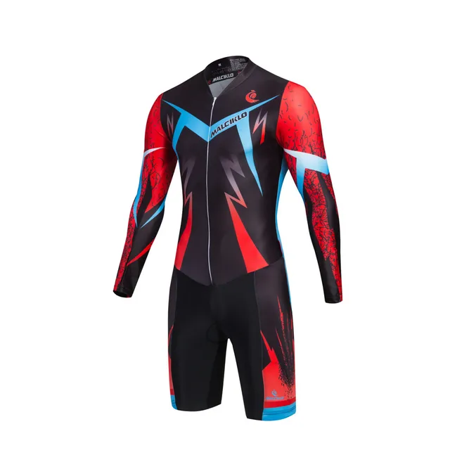 Malciklo men's and long-sleeved triathlon suit White Cry for freedom bicycle anti-ultraviolet breathable and quick Red