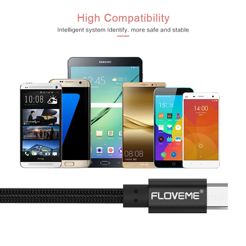Floveme Micro USB кабель 2.4A нейлон Быстрая зарядка USB кабель для передачи данных для samsung Xiaomi Tablet Android мобильный телефон usb зарядный шнур