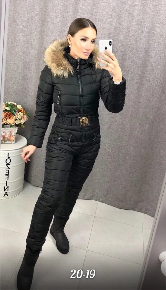 Новинка, женские зимние комбинезоны с капюшоном, парка, элегантные, с хлопковой подкладкой, теплые, с поясом, лыжный костюм, прямые, на молнии, цельные, повседневные спортивные костюмы