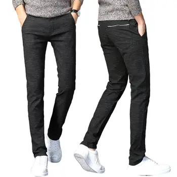 

Men Solid Color Zip Button Closure Pockets Straight Long Pants Business Trousers Suitable for work date daily wear