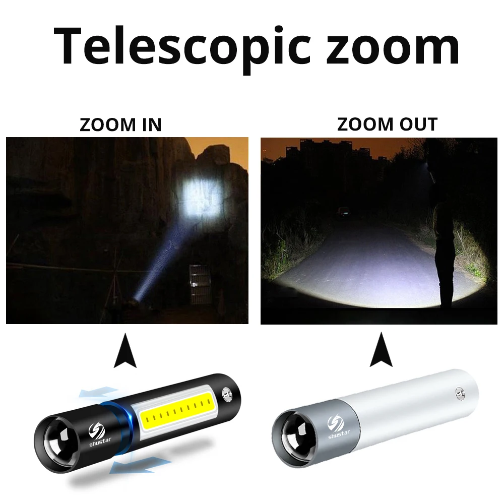Rechargeable Torche étanche Mini DEL Lampe de poche 3 éclairage mode télescopique