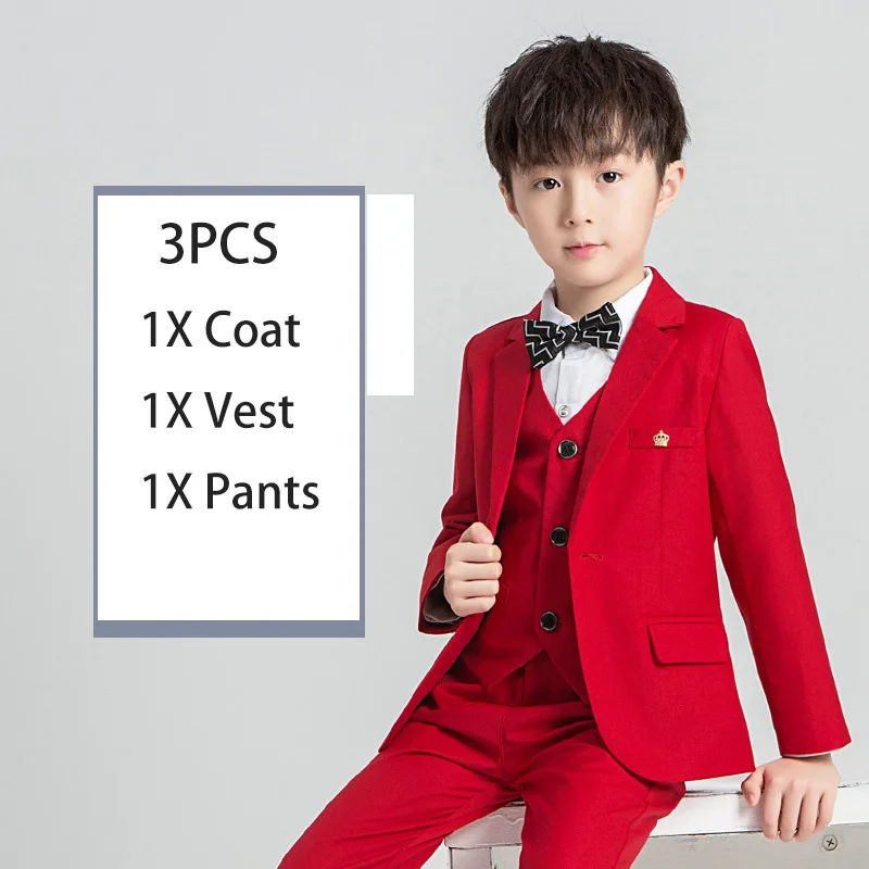 Mikarause Children Suit For Boy Non Iron Tuxedos Boys Suits For Weddings Costume Enfant Garcon Mariage Blazers Boy Kids Suits - Цвет: RED 3PCS