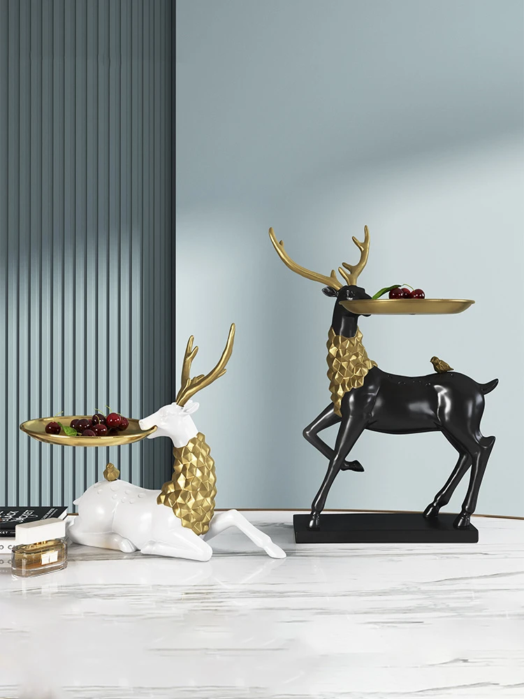 

Home Decor Elk Figurines Nordic Deer Statues Desk Accessories Modern Porch Key Tray Storage Living Room Wine Cabinet Decoration