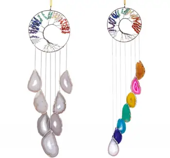 

TUMBEELLUWA 7 Chakra Healing Crystal Tree of Life Wall Hanger Agate Slice Hanging Ornament,Window Decor Souvenir Home Decoration