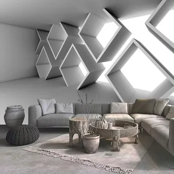 

Custom Mural Wallpaper 3D Cement Wall Geometric Buildings Space Expansion Photo Wall Painting Papel De Parede Abstract Art Mural