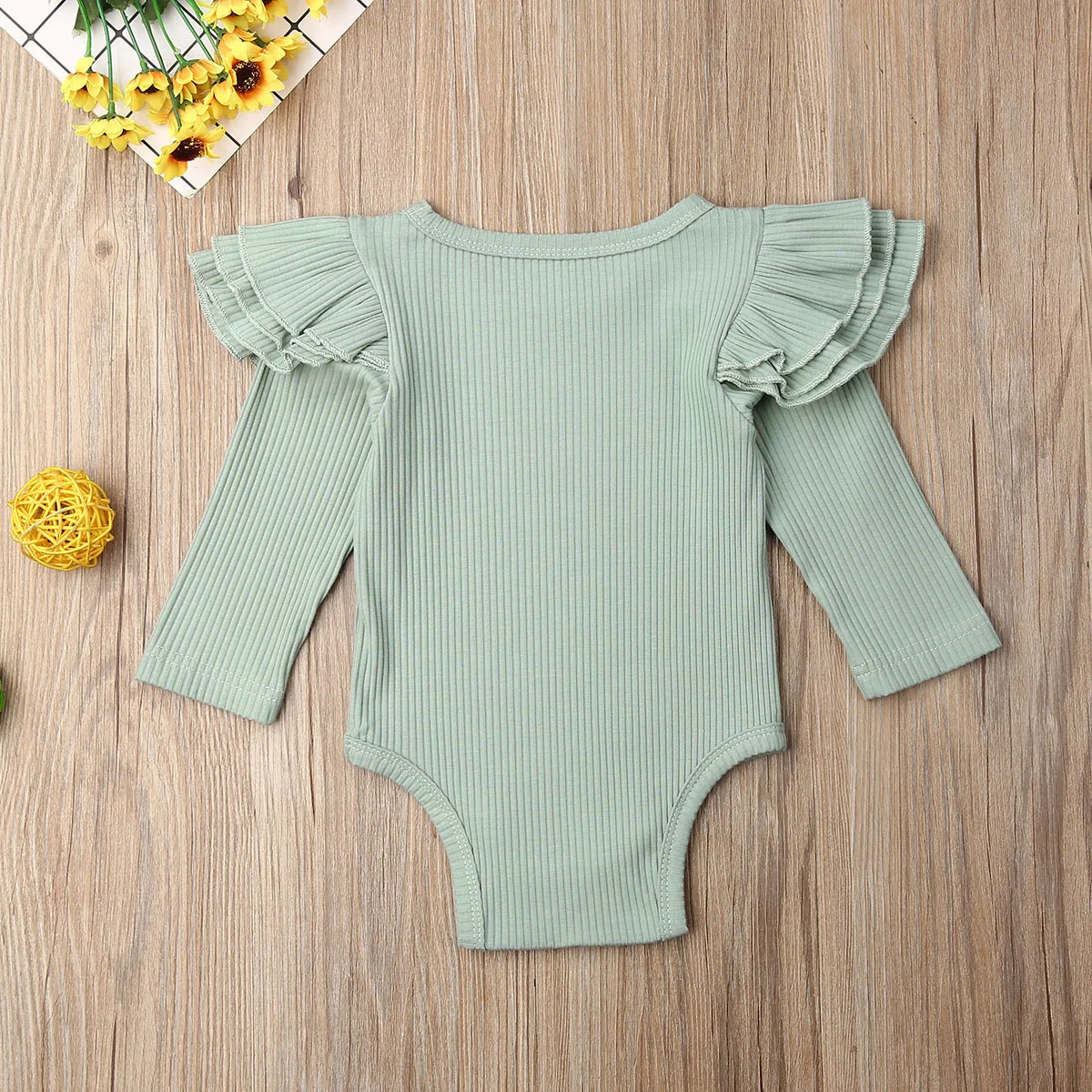 Baby Bodysuit Newborn Baby Girls Solid Ruffle Long Sleeve Bodysuits Jumpsuit Bodysuit Outfits Winter Clothes
