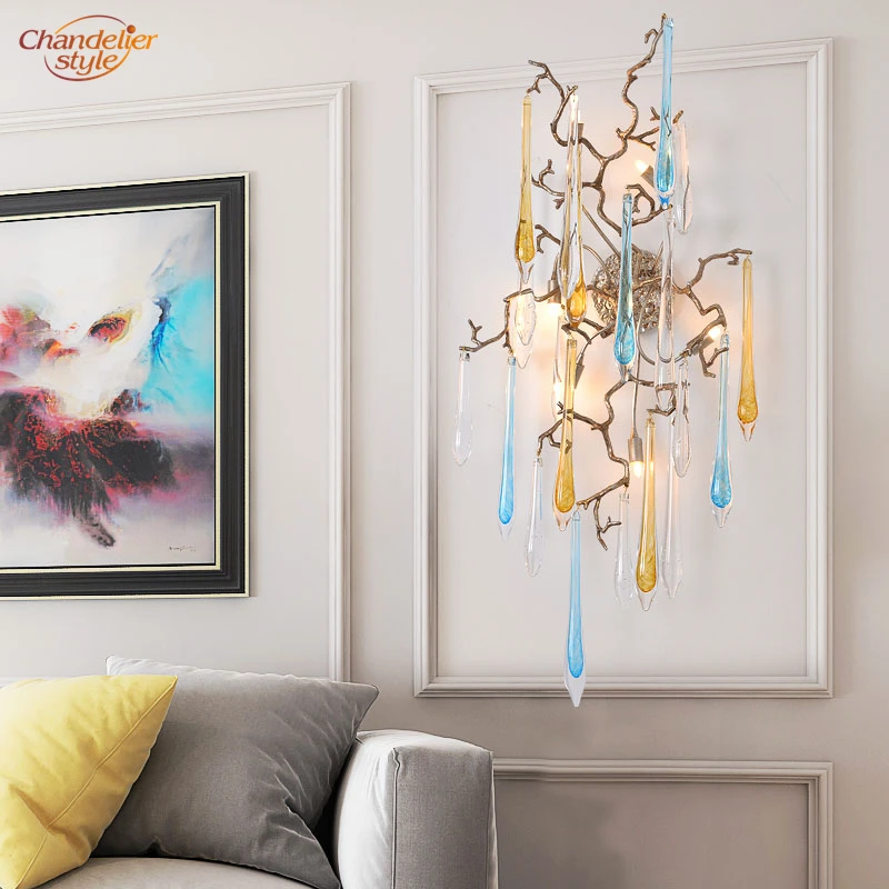 Светодиодный медный настенный светильник из латуни ветка дерева Наклейка на