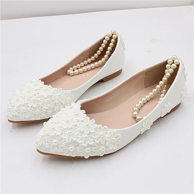 Sorbern Wedding Shoes Flatlace Beaded Ankle Strap Bridesmaid Shoes Casual