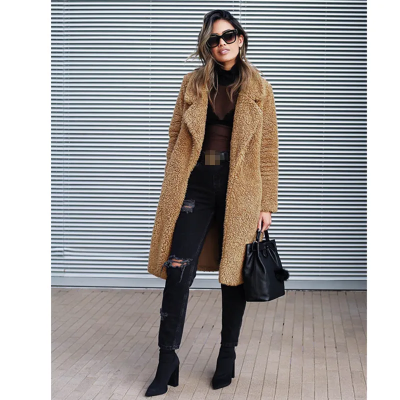 

Autumn Winter Coats And Jackets Long Sleeve Women2019 New Open Stitch Turn-down Collar Fluffy Teddy Female Jackets Plus Size 3XL
