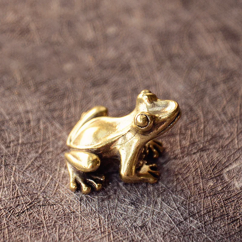 Retro copper frog figurines miniature desktop ornament decorations accessories metal brass animal toad tea pet decors ornament crafts miniature ornament miniature figurines