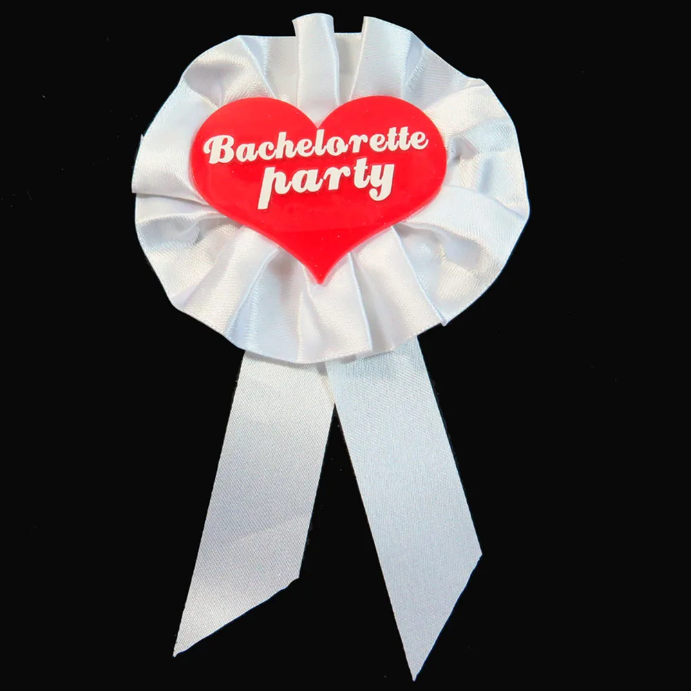 10pcs wholesale Red Glitter heart button White ribbon badge Baby shower bachelorette bride to be ribbon maid of honor brooch