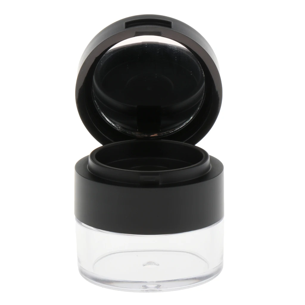 3G Mini Empty Makeup Loose Powder Case Travel Round Plastic Blush Glitters Container Jar Box with Sifter & Mirror Black 
