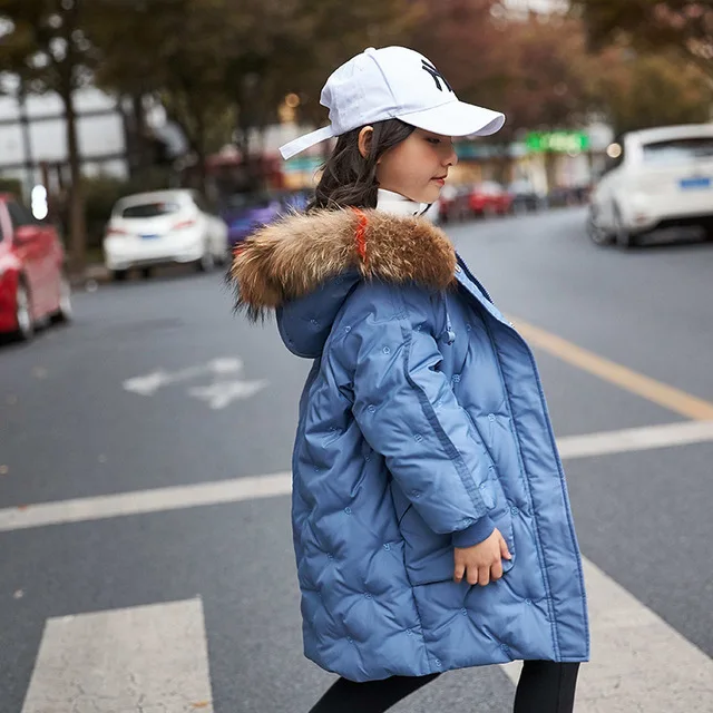 Зимнее плотное теплое Детское пальто на утином пуху пуховые куртки с меховым воротником для девочек и мальчиков детская верхняя одежда детская одежда на рост от 110 до 160 см