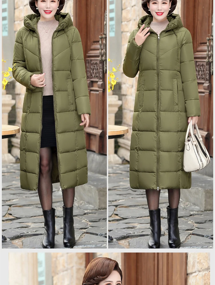 6XL женская зимняя куртка для среднего возраста, хлопковое пальто, теплое плотное зимнее пальто размера плюс, женское длинное пальто с капюшоном, пуховая парка, куртки