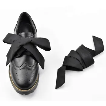 

4 cm Wildth Brock Handmade Shoelaces Black Double Ribbon Bow Laces British style Carved Leather shoe laces for women Dropship
