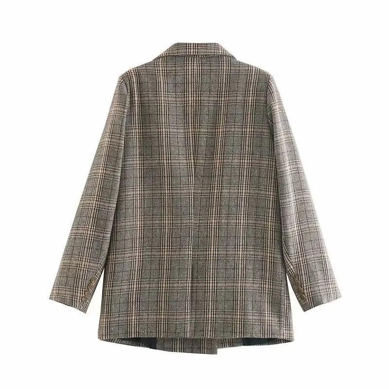 

Zh-1018 WOMEN'S Dress Suit Collar Double Row Ornament Plaid Small Suit