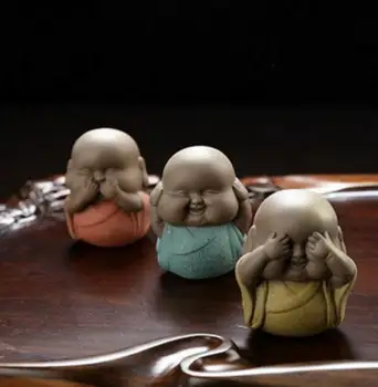 

Copper Statue Chinese Color Sand Handmade 3 Not Young Monk Furnishing Articles Tea Pet Buddha Statue A Set 3 Pcs