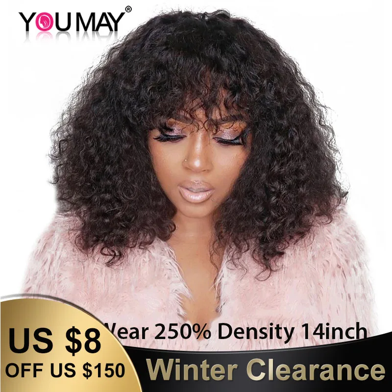 Cena 250% gęstości brazylijski kręcone ludzkie włosy peruki z grzywką 13x6 Bob koronki przodu peruki dla kobiet 360 koronkowe peruki z grzywką możesz Remy