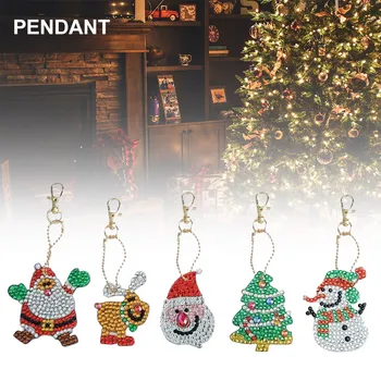 

5Pcs Diamond Painting DIY Keychains Christmas Pattern Pendant Resin Keyring Diamond Painting -30