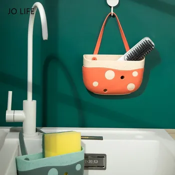 

JO LIFE Adjustable Snap Sink Soap Sponge Holder Storage Drain Rack Kitchen Hanging Drain Basket Shelf Bathroom Organizer