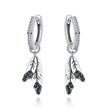

StrollGirl 925 Sterling Silver Indian tribe feather Stud Earrings Clear & Black stone earrings for Women fashion Jewelry Gift