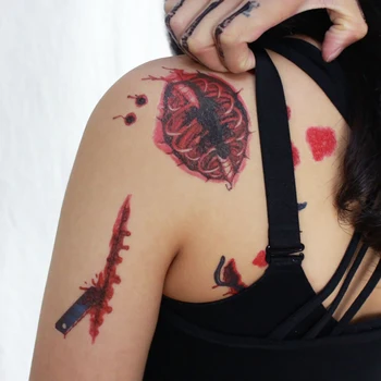 

Temporary Tattoo Sticker Horror Terror Wound Blood Injury Scar Tattoo Sticker For Halloween Makeup Body Art