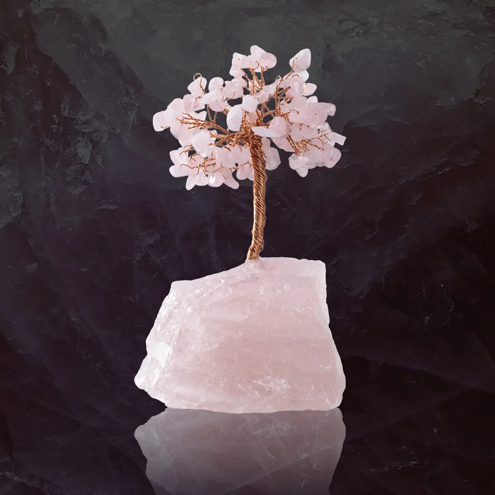 

380-450g Crystal Tree Irregular Rose Quartz Stone Feng Shui for Wealth and Luck Home Office Lucky Money Tree Ornaments Stones