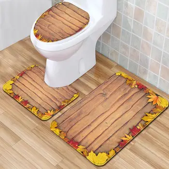 

DSstyles 3Pcs/Set Washable Printing Anti Slip U Shaped Rug Toilet Cover Bathroom Mat Set