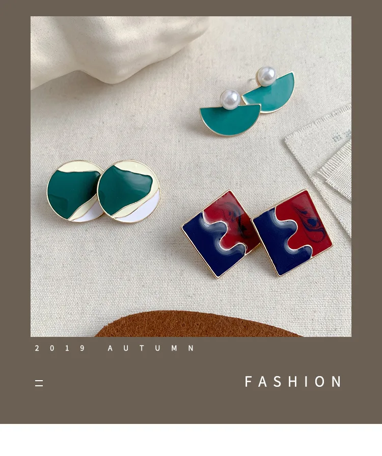 

Free Shipping Cute Geometric Mixed Color Enamel Stud Earring Fashion Sweet