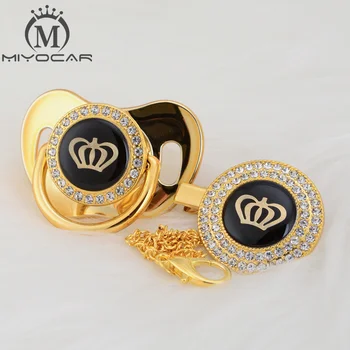 

MIYOCAR Gold silver bling Rhinestone crown beautiful bling pacifier and pacifier clip BPA free dummy bling unique design GCR2