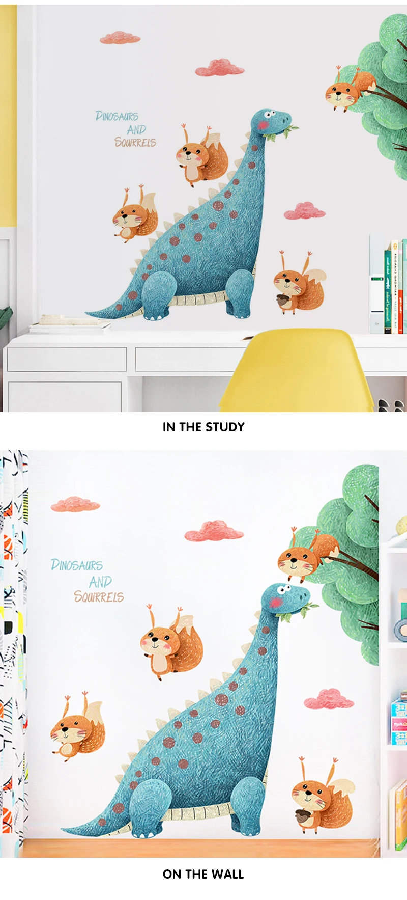 Dinosaur wall sticker corner stickers kids room decoration self-adhesive baby bedroom decor cartoon squirrels pattern home decor