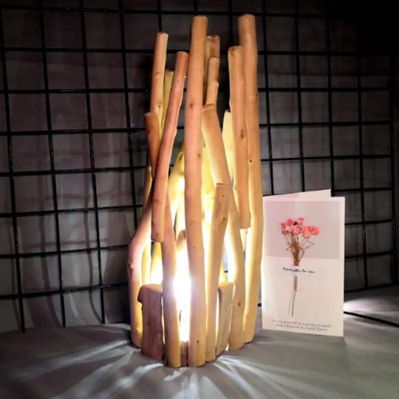 Nordic Retro Wooden Branch LED Table Lamp Creative Desk Light for Home Decoration White Light Bedroom Bedside Lamp  Xmas Gift