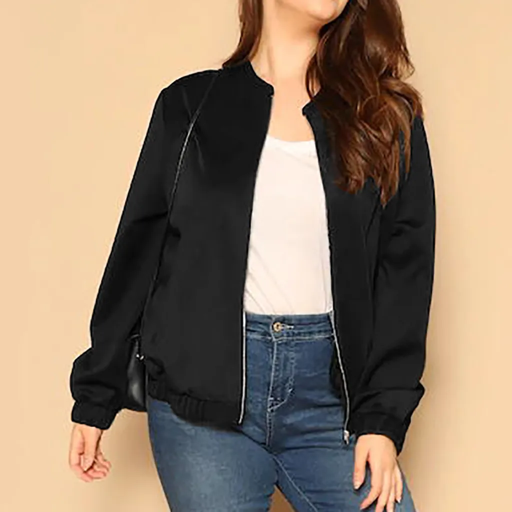 

New Women's Coat Plus Size Solid Color Lace Stitching Zipper Pocket Coat Ladies Pocket Zipper Cardigan Chaqueta Mujer L-5XL