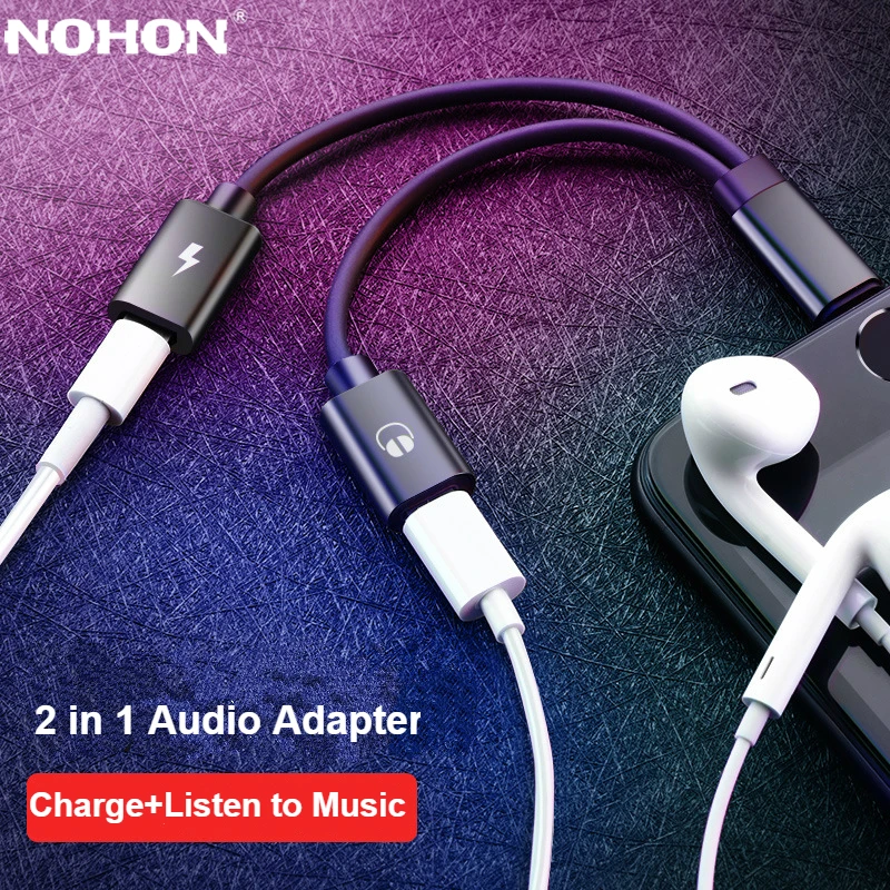 Nohon 2 in 1 Spliter Audio Headphone Jack Adapter Cable for iPhone 11 Pro Max XS XR X 3.5mm Earphone Lightning Charging Adaptor|Phone Adapters & Converters| - AliExpress