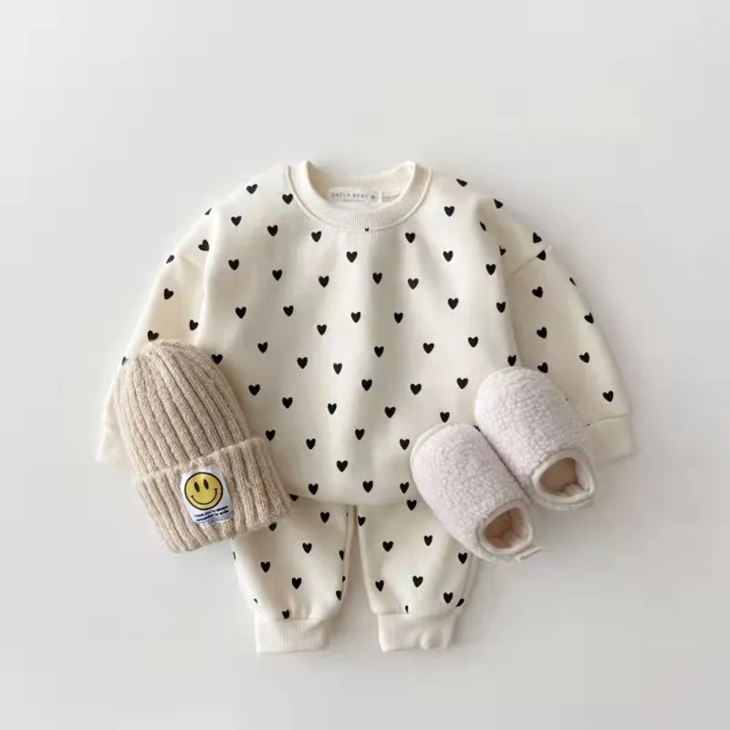 pajamas for baby girl Winter Kids Girls Long Sleeve Thicken Loving Heart T-Shirt  + Pants Clothing Sets Infant Kids Baby Girl Suit Children's Clothes pajamas for newborn girl 